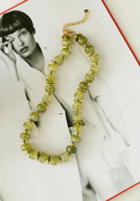 Textured Bead Necklace – Olive sold by Bibi & Kim