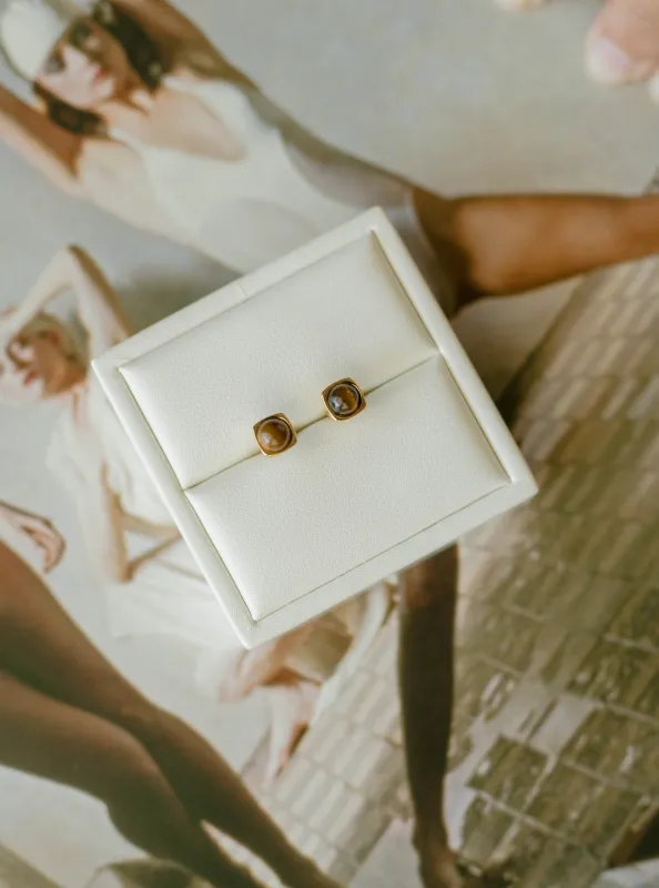 Tiger’s Eye Square Studs made by Bibi & Kim