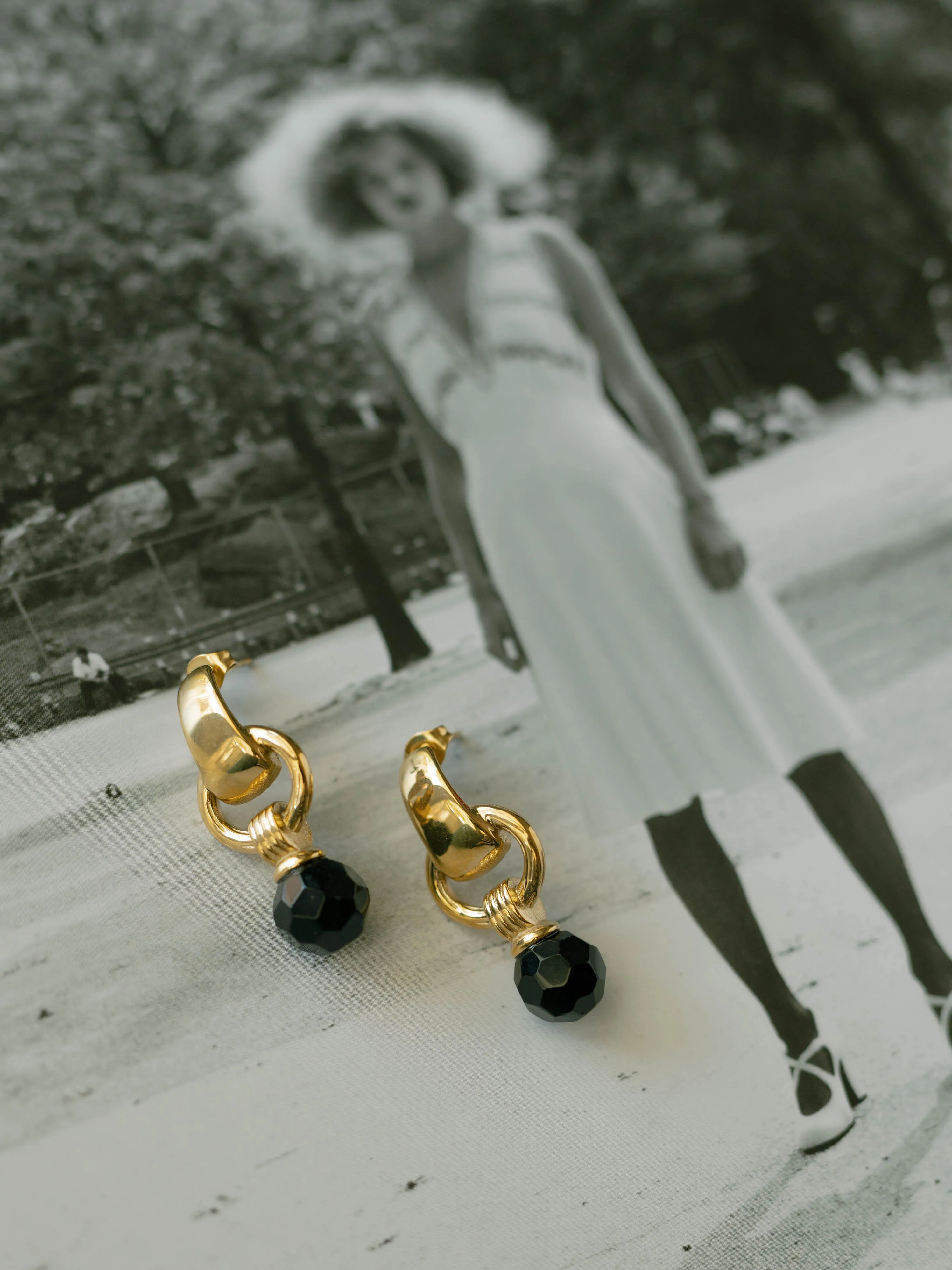 Linked Black Crystal Drop Earrings sold by Bibi & Kim