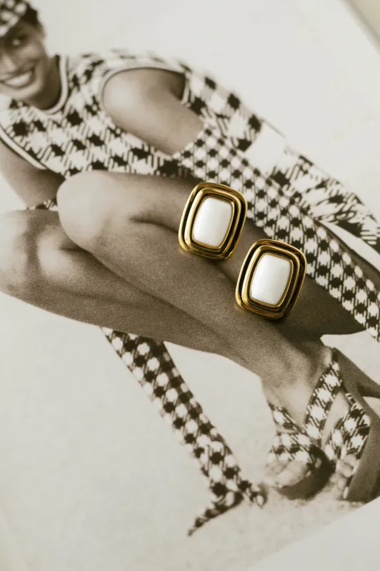 Vintage Rectangle Studs – White Agate sold by Bibi & Kim