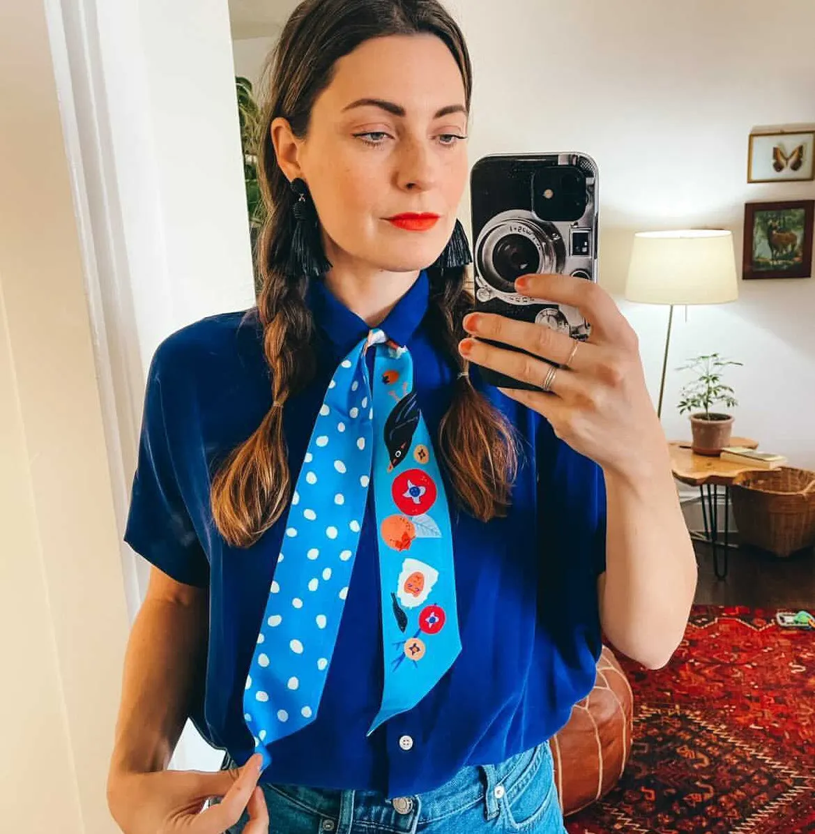 Snow Monkey and Persimmons Twilly Ribbon Scarf sold by Centinelle