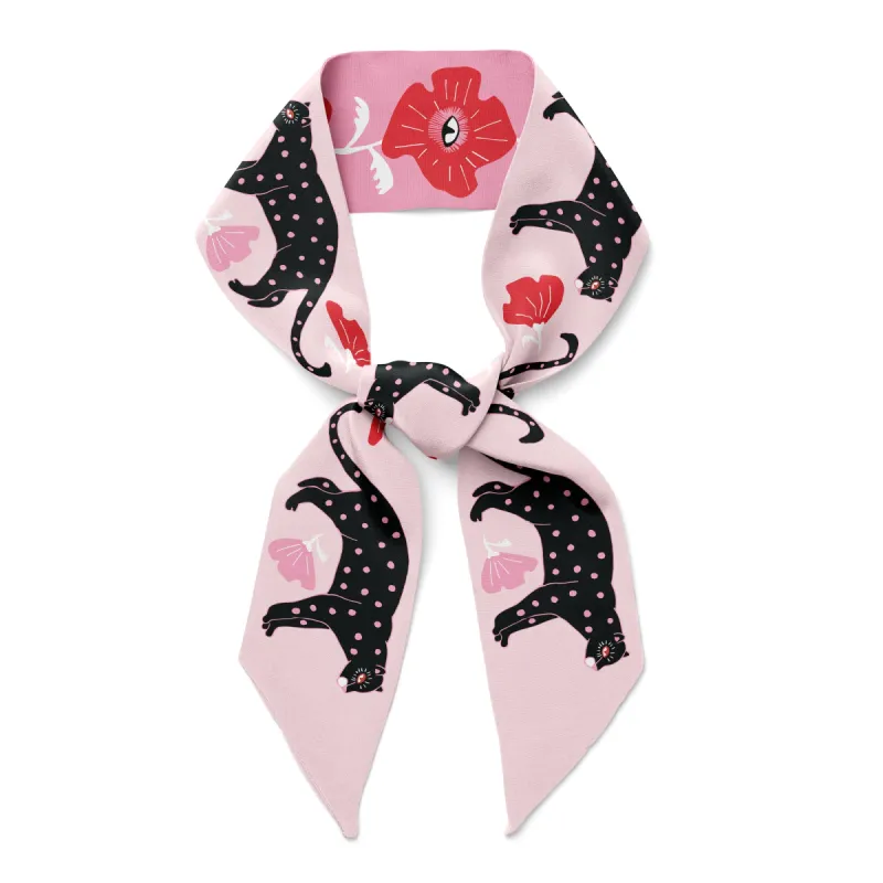 Poppy Polka Cat Twilly Ribbon Scarf sold by Centinelle