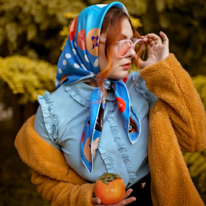 PERSIMMONS AND SNOW MONKEYS IN YUDANAKA - Silk Large Square Scarf sold by Centinelle