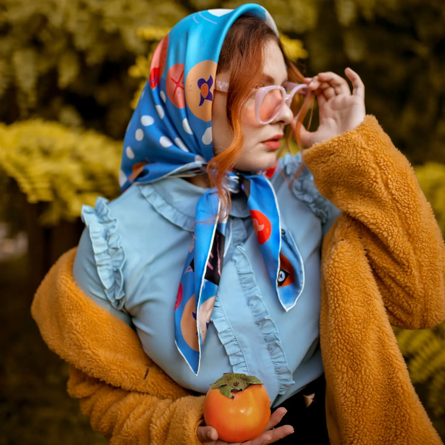 PERSIMMONS AND SNOW MONKEYS IN YUDANAKA - Silk Large Square Scarf sold by Centinelle