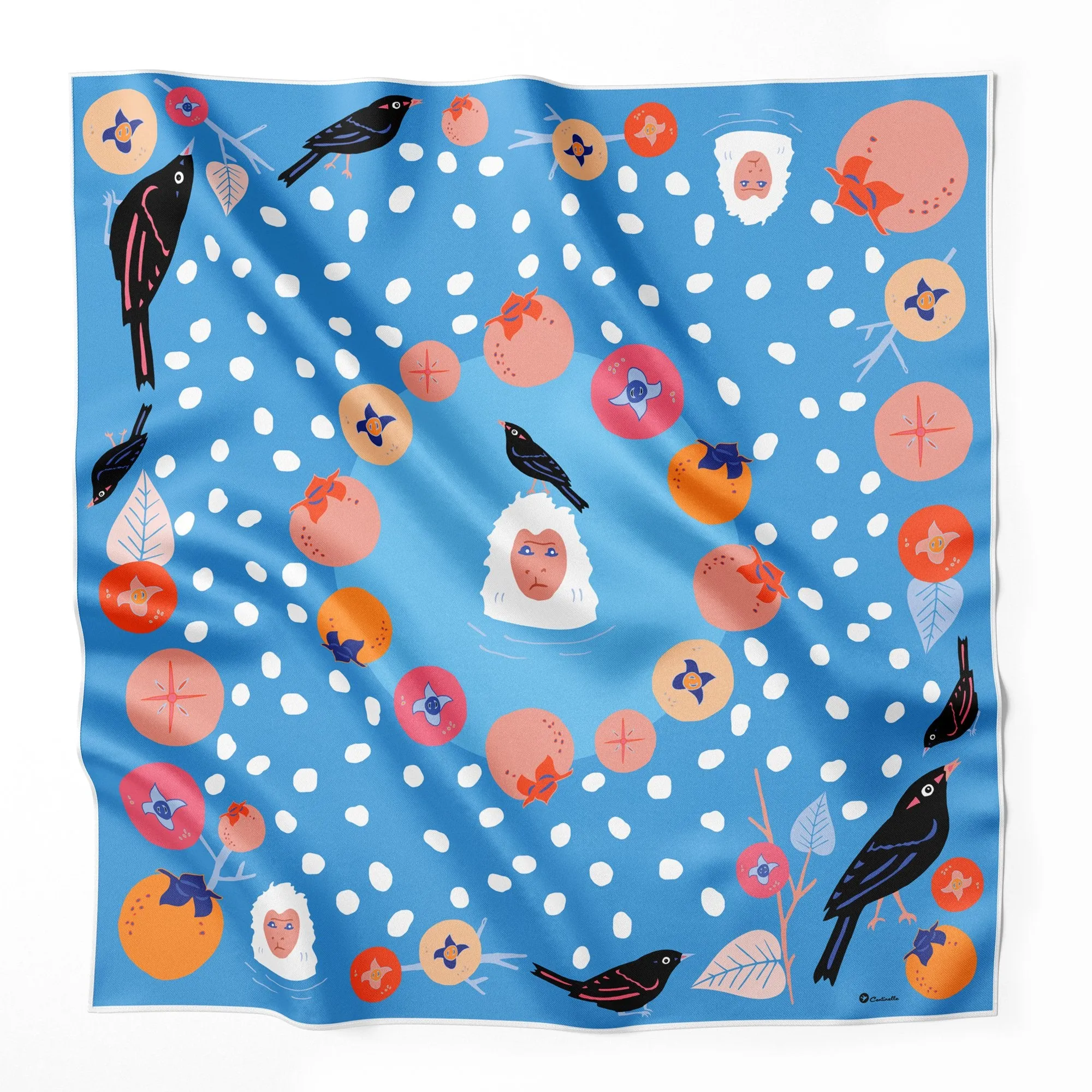 PERSIMMONS AND SNOW MONKEYS IN YUDANAKA - Silk Large Square Scarf sold by Centinelle product image thumbnail 2