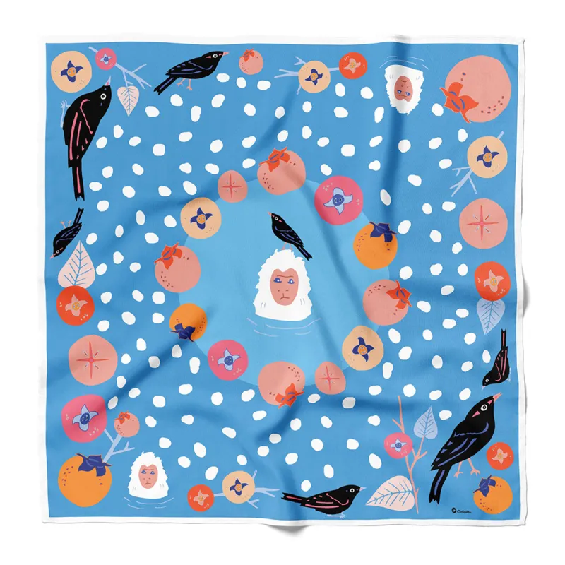 Snow Monkey and Persimmons Cotton Silk Bandana sold by Centinelle