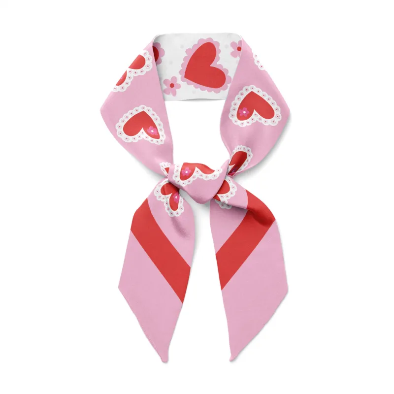 VALENTINES LACED HEARTS - Twilly Ribbon Scarf sold by Centinelle