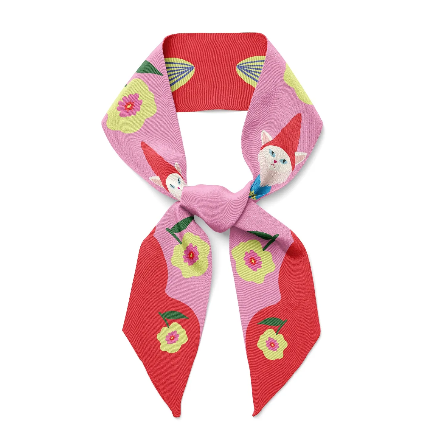 Cat Garden Gnome Twilly Ribbon Scarf sold by Centinelle