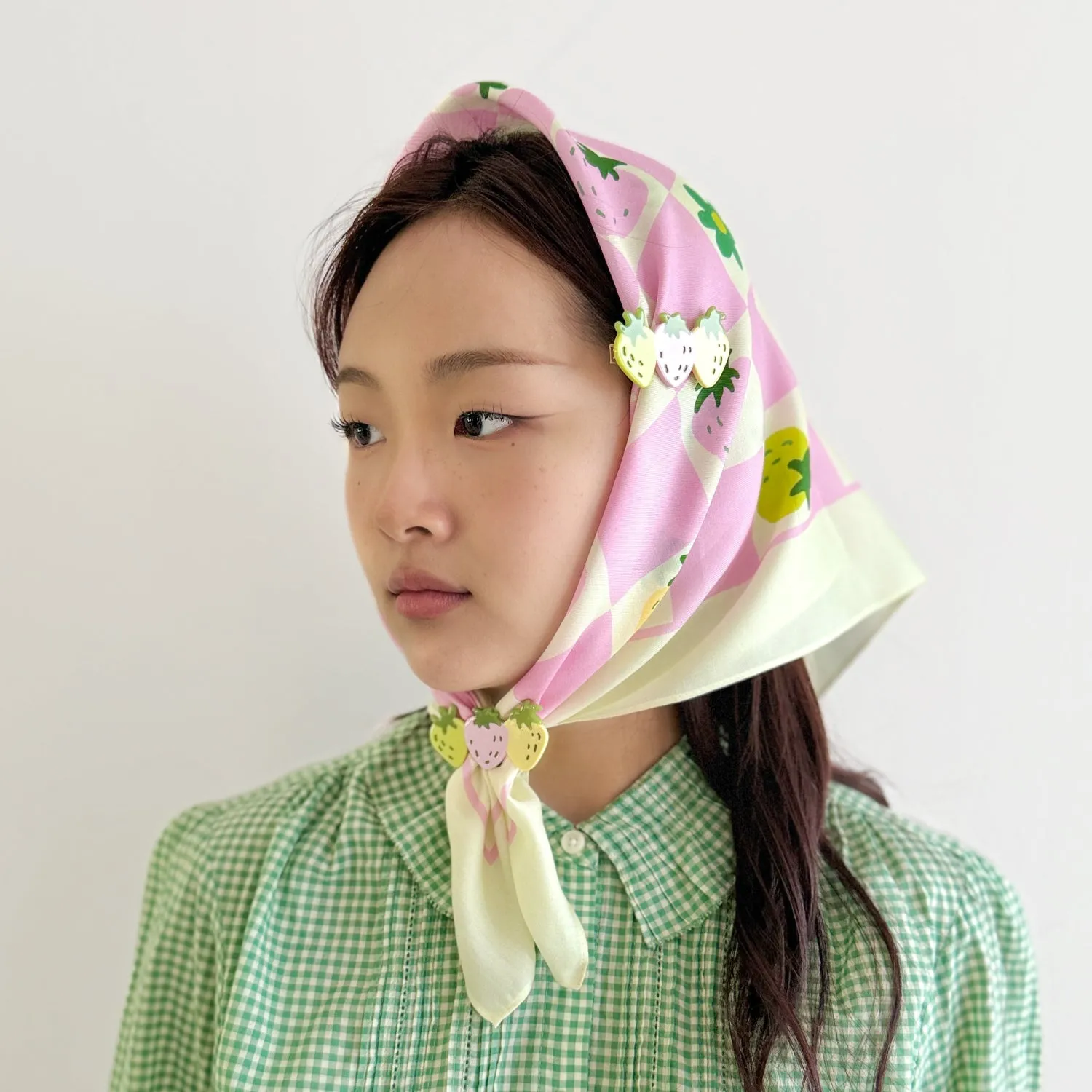 Strawberry Checkers Cotton Silk Bandana sold by Centinelle product image thumbnail 2