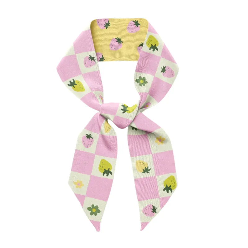 Strawberry Checkers Twilly Ribbon Scarf sold by Centinelle