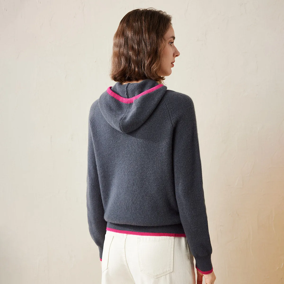 100% Cashmere Women's Knit Hoodie with Contrast Details sold by COMOBOCA product image thumbnail 2
