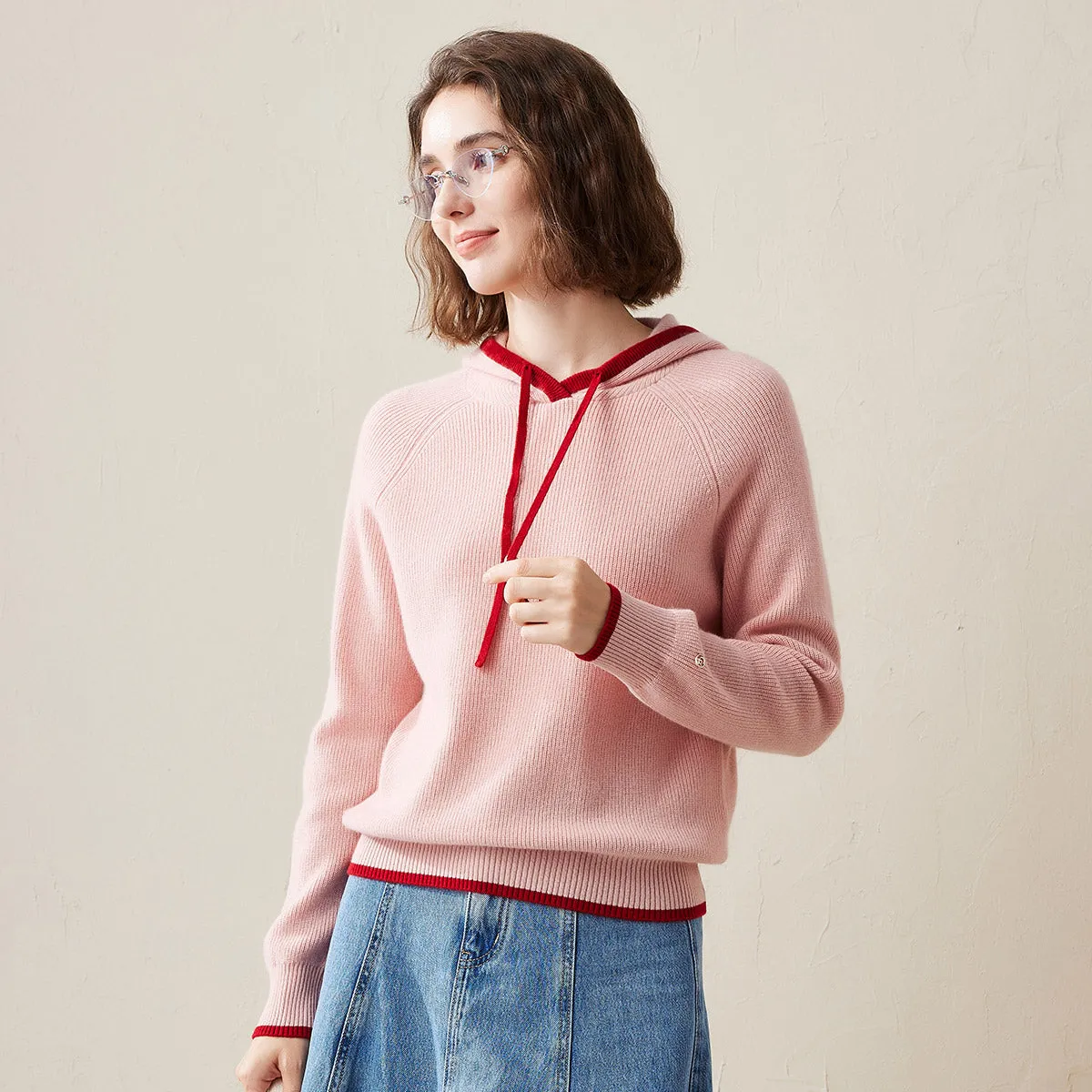 100% Cashmere Women's Knit Hoodie with Contrast Details sold by COMOBOCA product image thumbnail 5