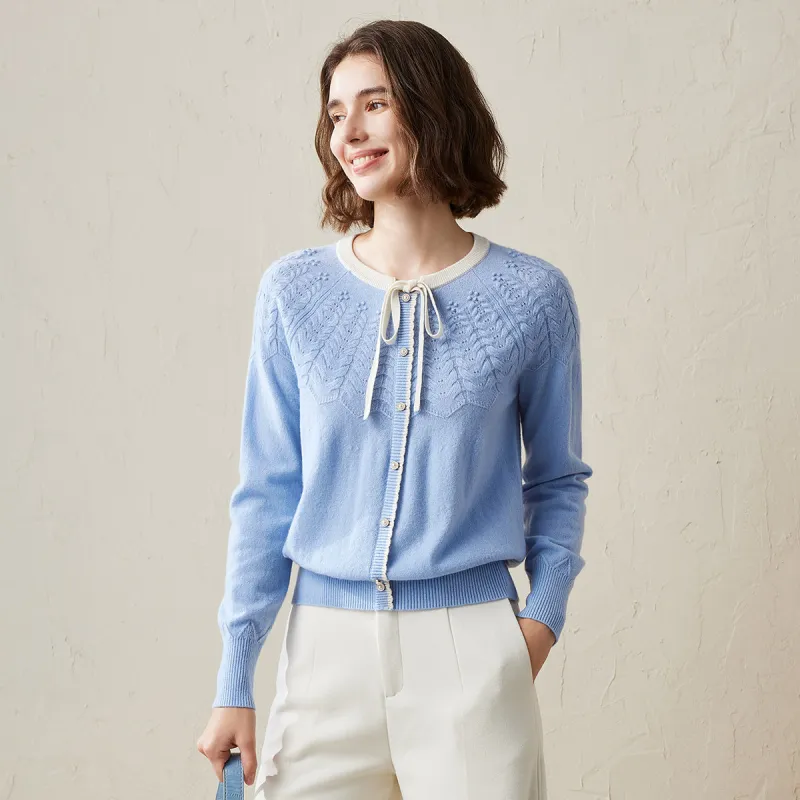 100% Cashmere Women's Faux Cardigan Sweater with Bow Tie sold by COMOBOCA