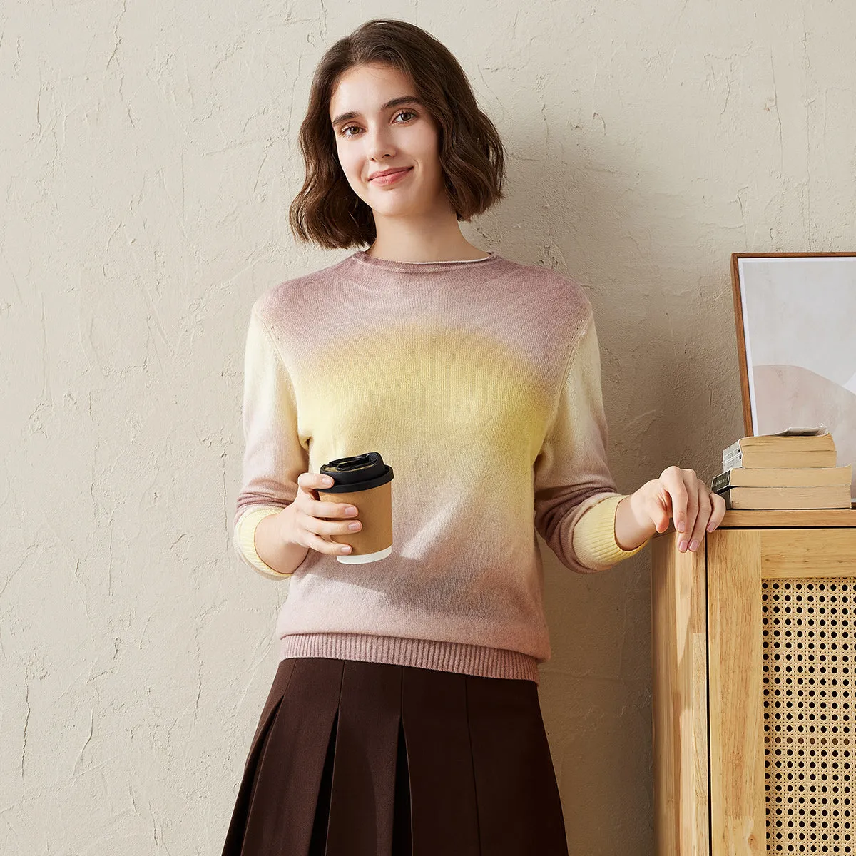 100% Cashmere Gradient Color Knit Sweater sold by COMOBOCA product image thumbnail 5