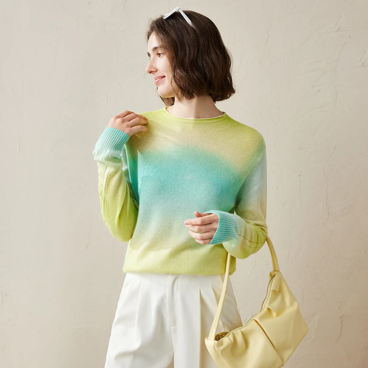 100% Cashmere Gradient Color Knit Sweater sold by COMOBOCA