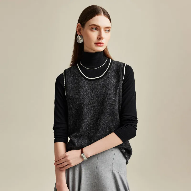 100% Cashmere Knit Vest with Contrast Trim sold by COMOBOCA