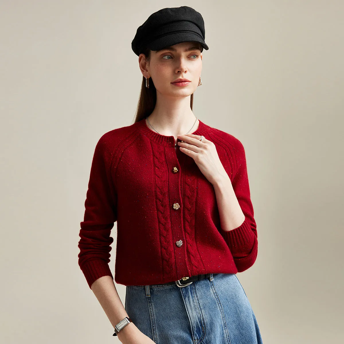 100% Cashmere Women's Cable Button Knit Cardigan sold by COMOBOCA product image thumbnail 4