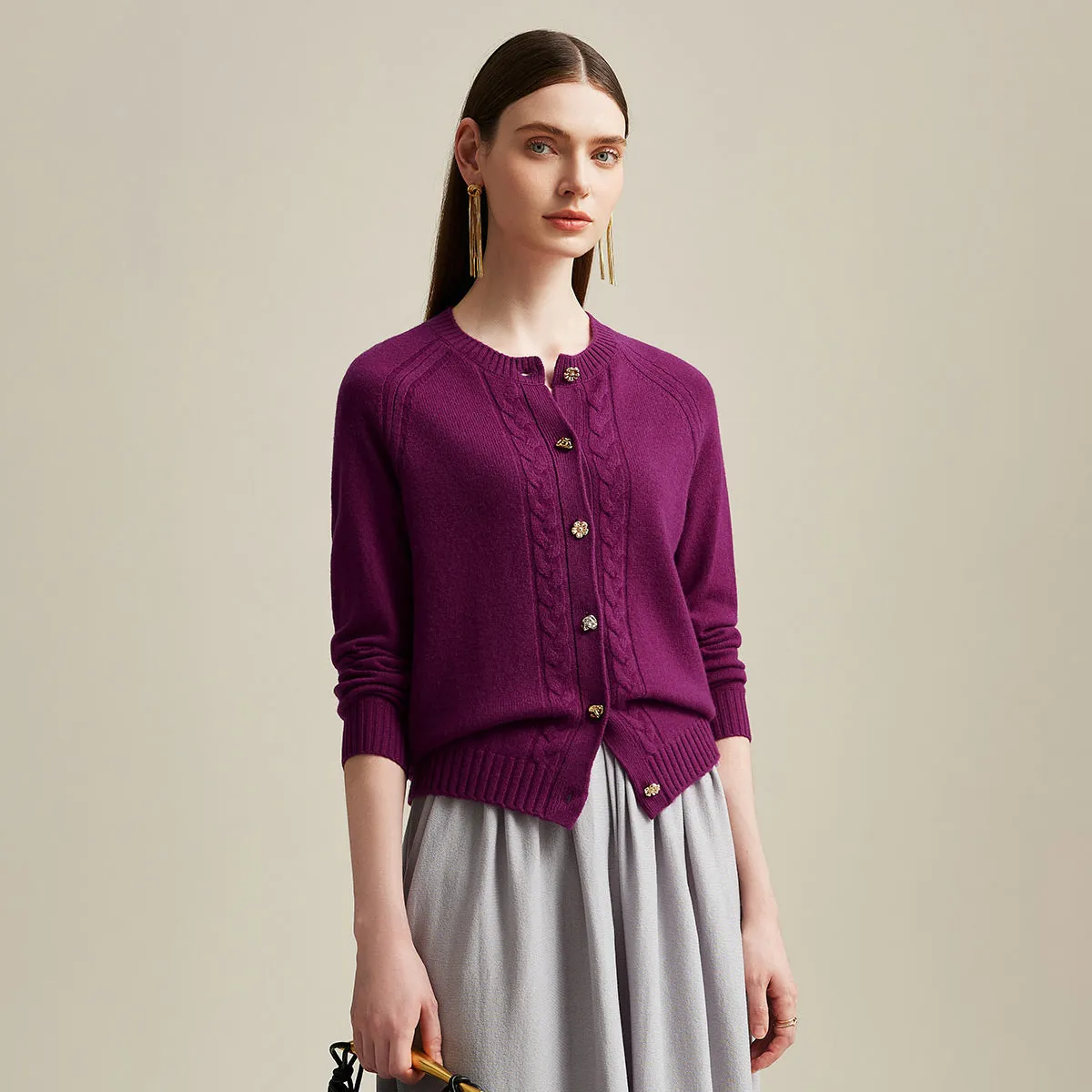 100% Cashmere Women's Cable Button Knit Cardigan sold by COMOBOCA