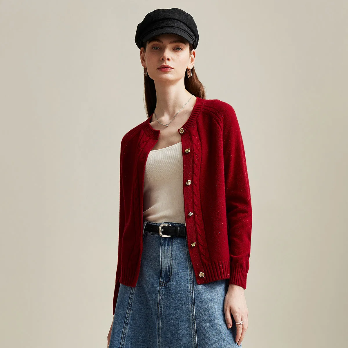 100% Cashmere Women's Cable Button Knit Cardigan sold by COMOBOCA product image thumbnail 5