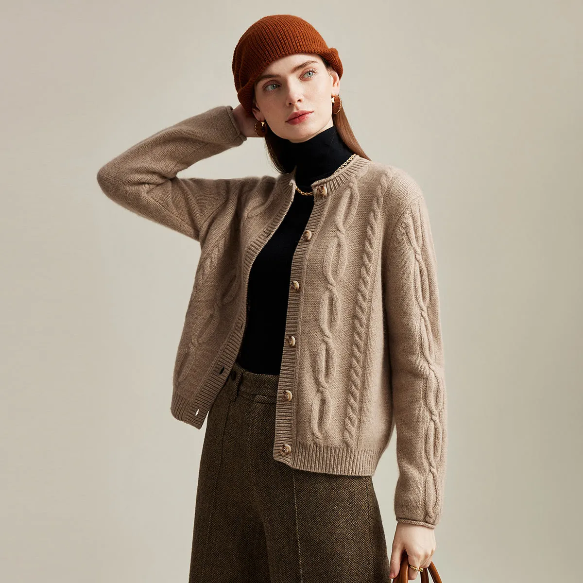 100% Cashmere Women's Cable Knit Cardigan sold by COMOBOCA product image thumbnail 3