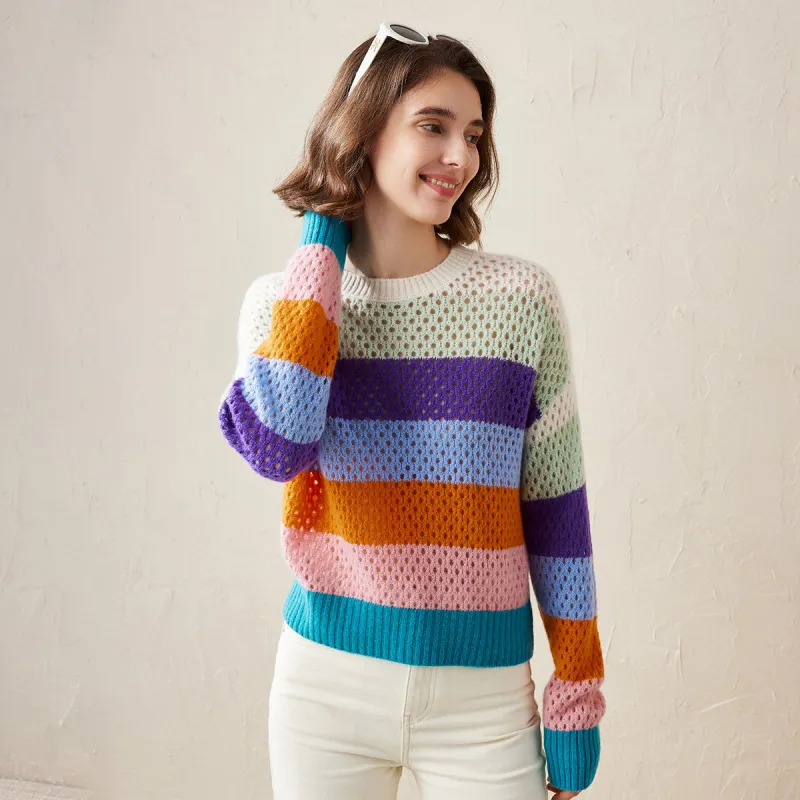 100% Cashmere Colorful Stripes Knit Sweater sold by COMOBOCA