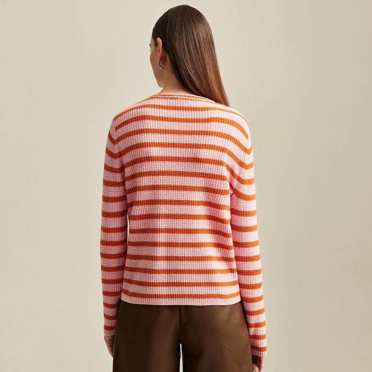 100% Cashmere Striped Button-Down Waffle Knit Sweater sold by COMOBOCA product image thumbnail 3