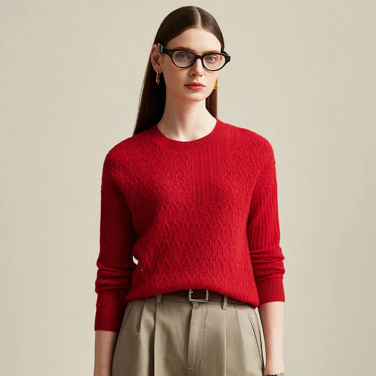 100% Cashmere Women's Cable Knit Sweater sold by COMOBOCA product image thumbnail 4