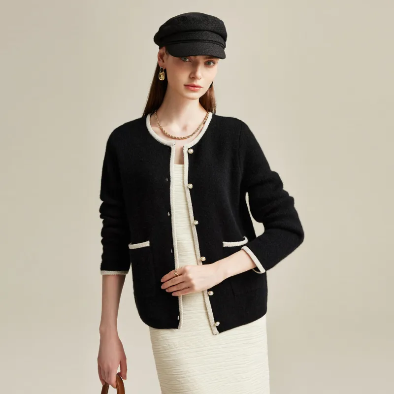 100% Cashmere Women's Two-Tone Buttoned Cardigan sold by COMOBOCA