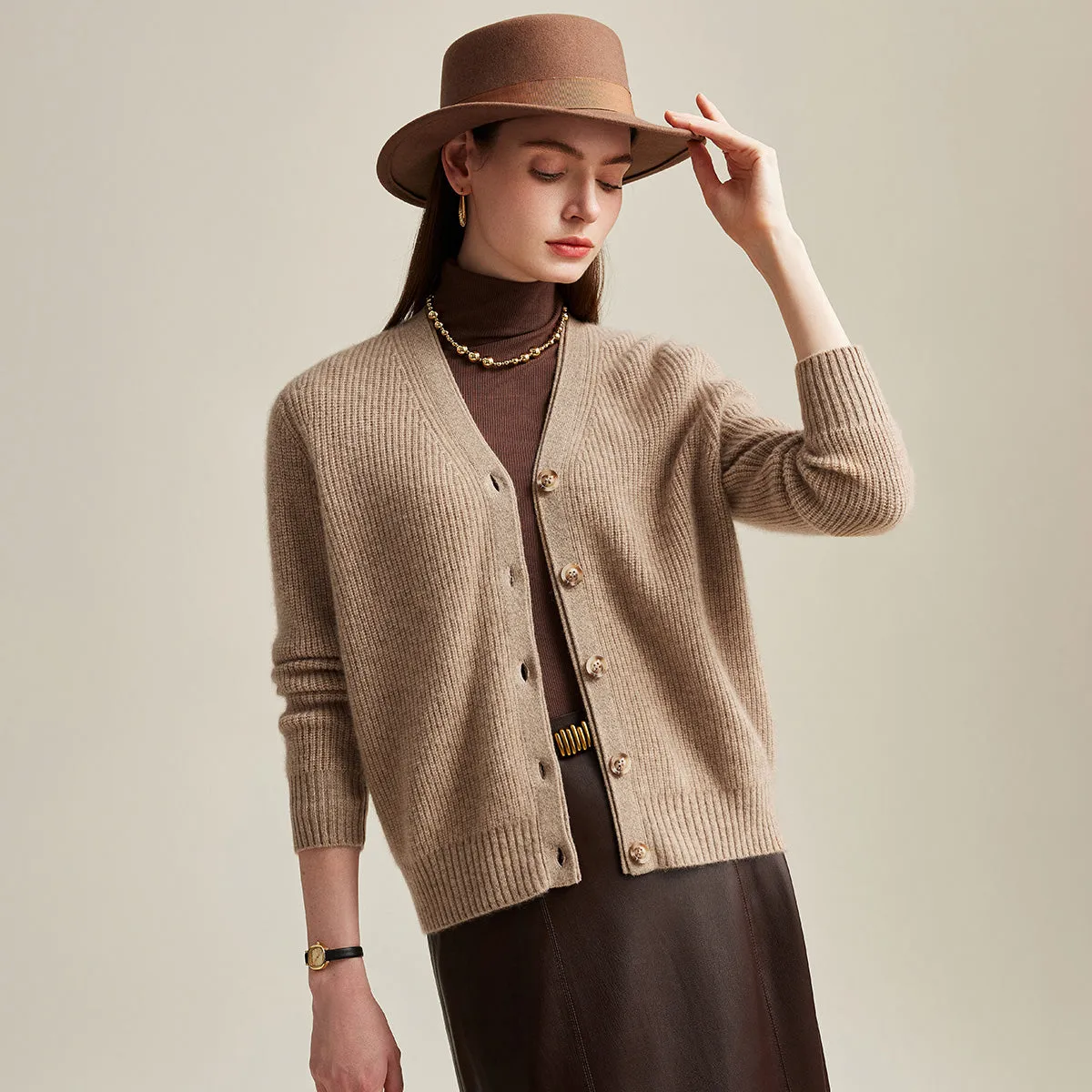 100% Cashmere Women's V-Neck Ribbed Button Cardigan sold by COMOBOCA product image thumbnail 4