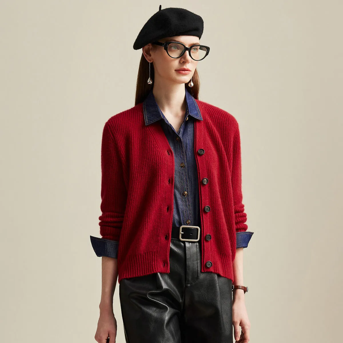 100% Cashmere Women's V-Neck Ribbed Button Cardigan sold by COMOBOCA