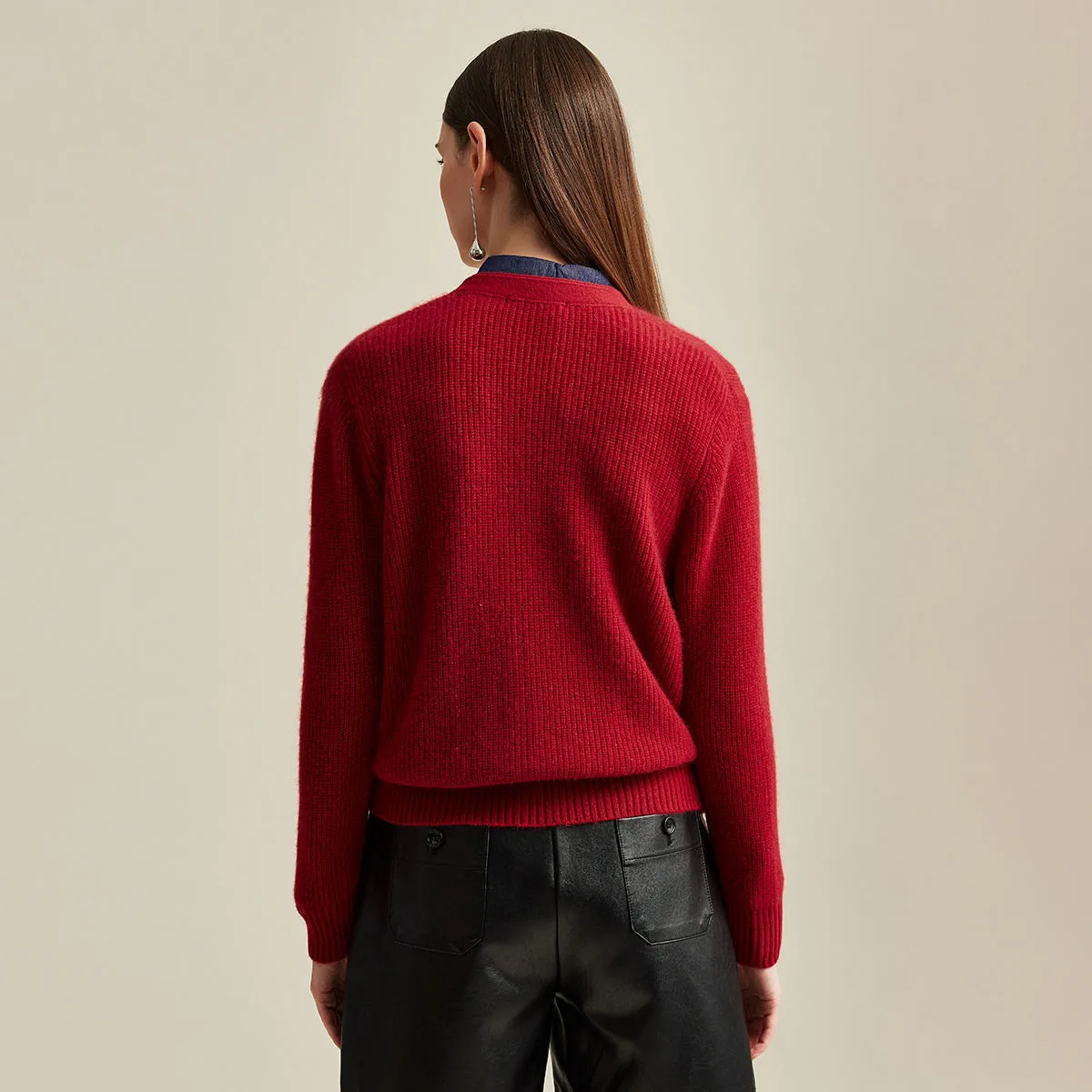 100% Cashmere Women's V-Neck Ribbed Button Cardigan sold by COMOBOCA product image thumbnail 2