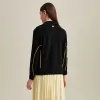 100% Cashmere Women's Contrast Piping Zip-Up Cardigan sold by COMOBOCA