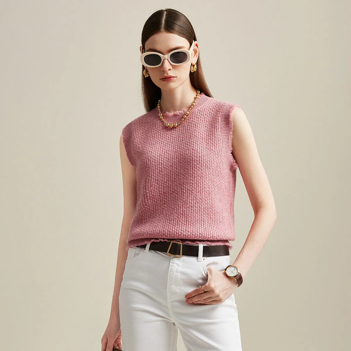 100% Cashmere Women's Textured Knit Sweater Vest sold by COMOBOCA product image thumbnail 3