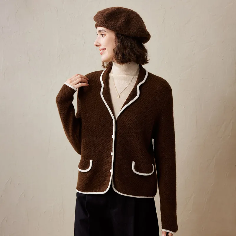 100% Cashmere Women's Contrast Trim Knit Cardigan sold by COMOBOCA