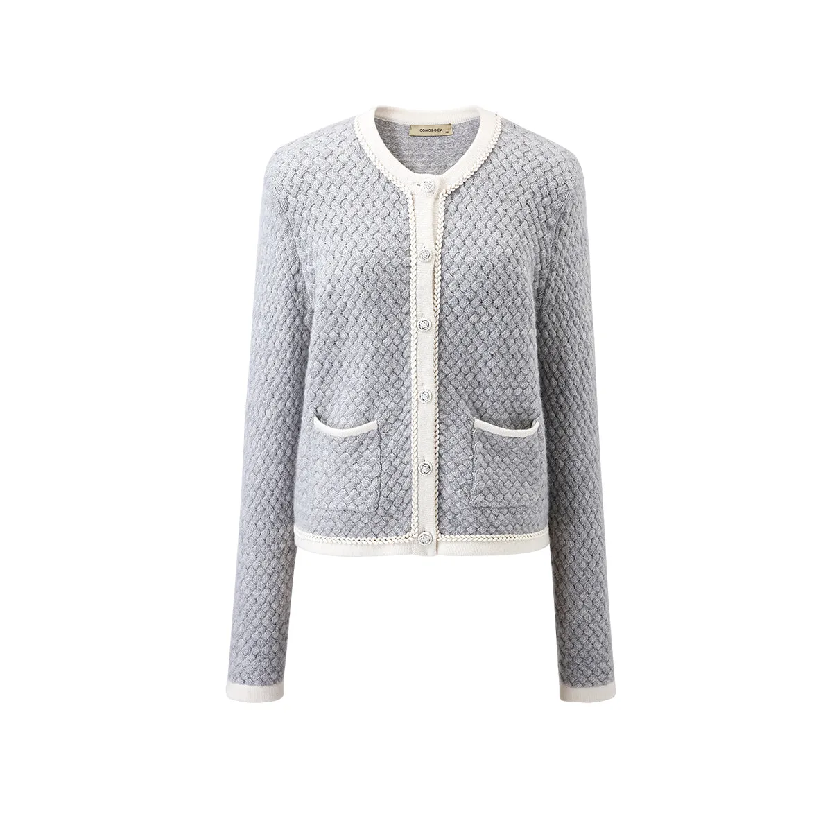 100% Cashmere Knitted Cardigan with Contrast Trims sold by COMOBOCA product image thumbnail 5