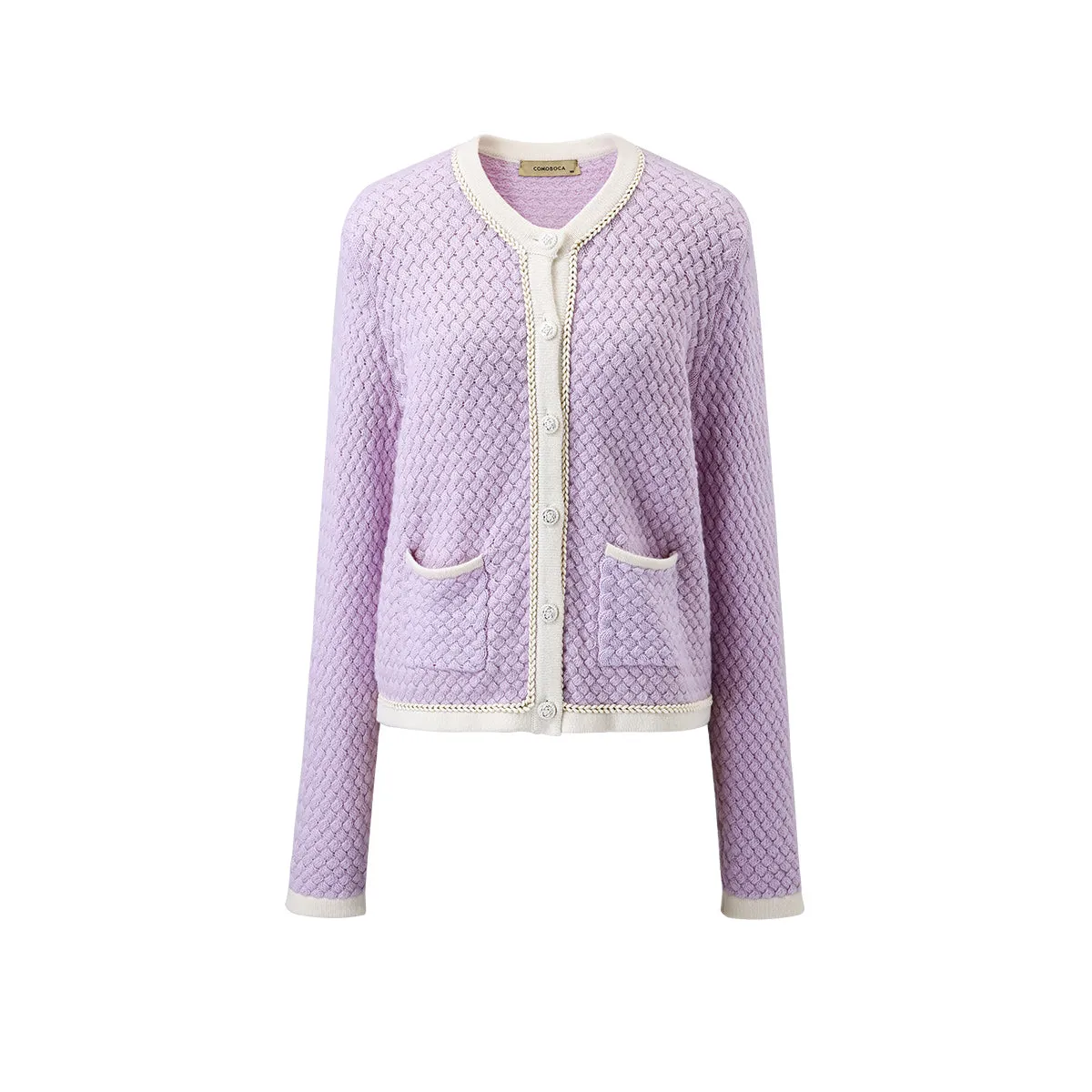100% Cashmere Knitted Cardigan with Contrast Trims sold by COMOBOCA product image thumbnail 3