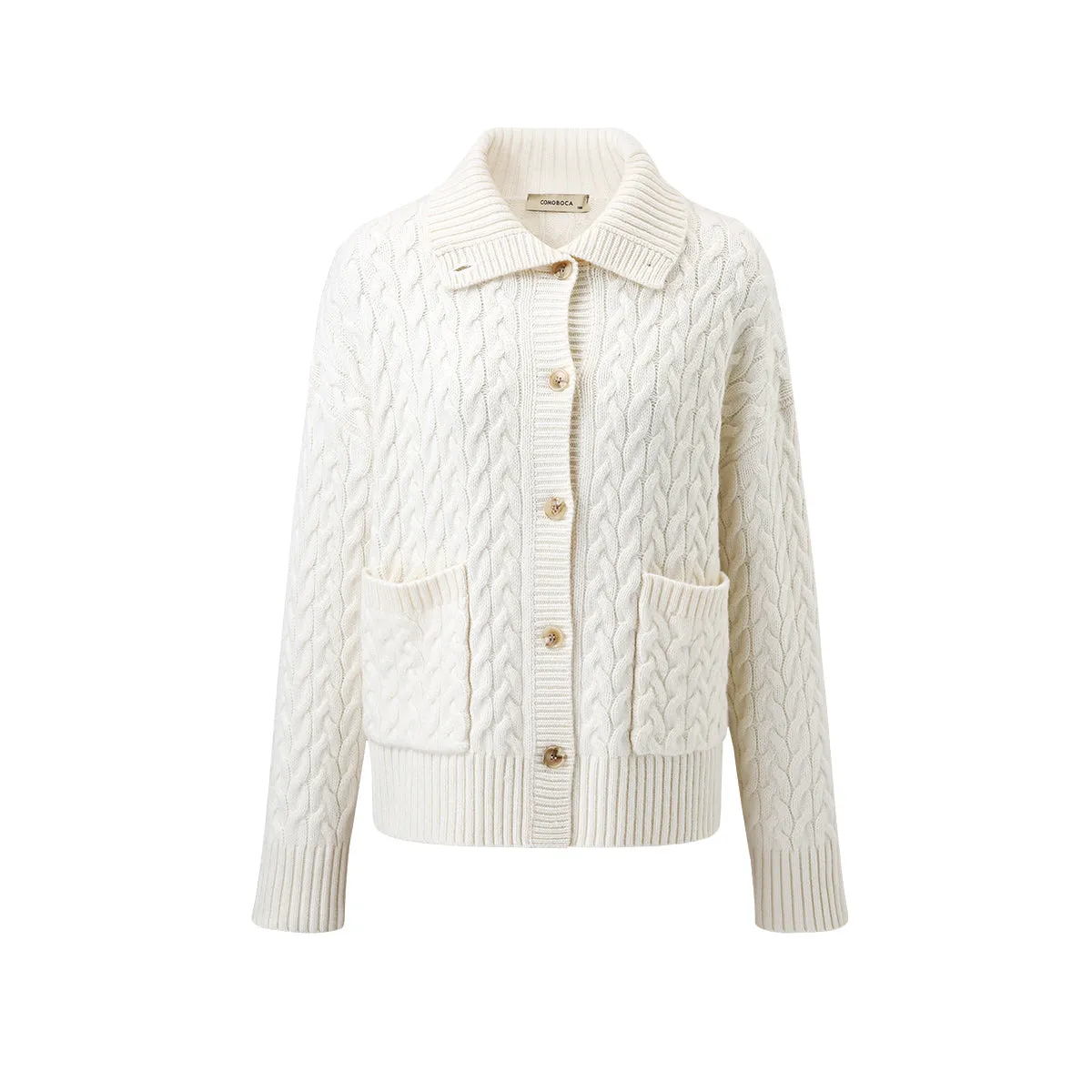100% Cashmere Women's Cable Knit Pocket Cardigan sold by COMOBOCA product image thumbnail 4