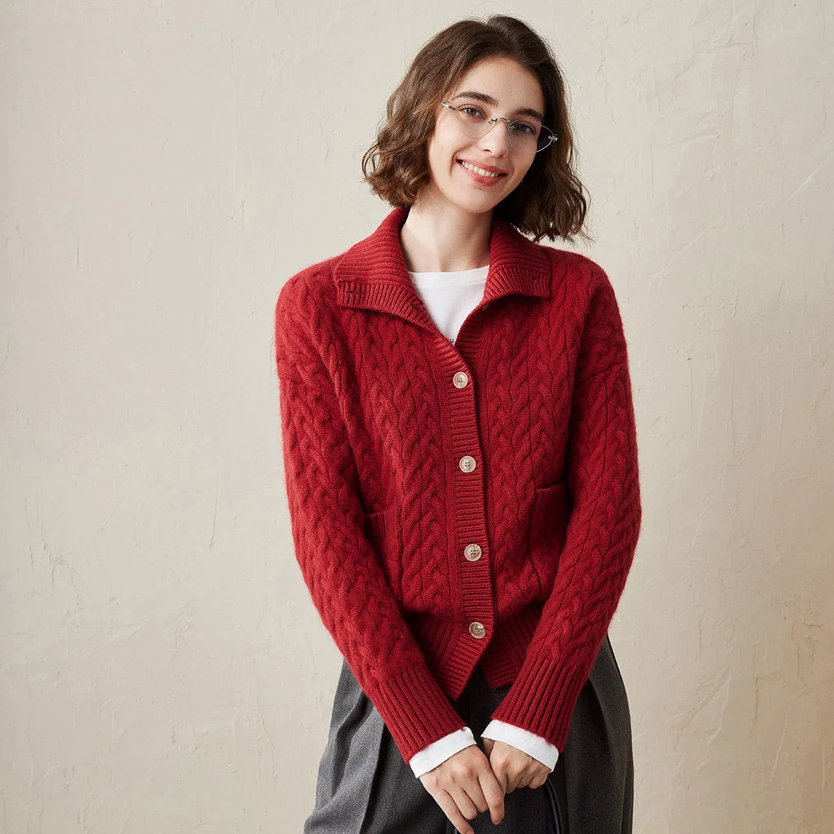 100% Cashmere Women's Cable Knit Pocket Cardigan sold by COMOBOCA
