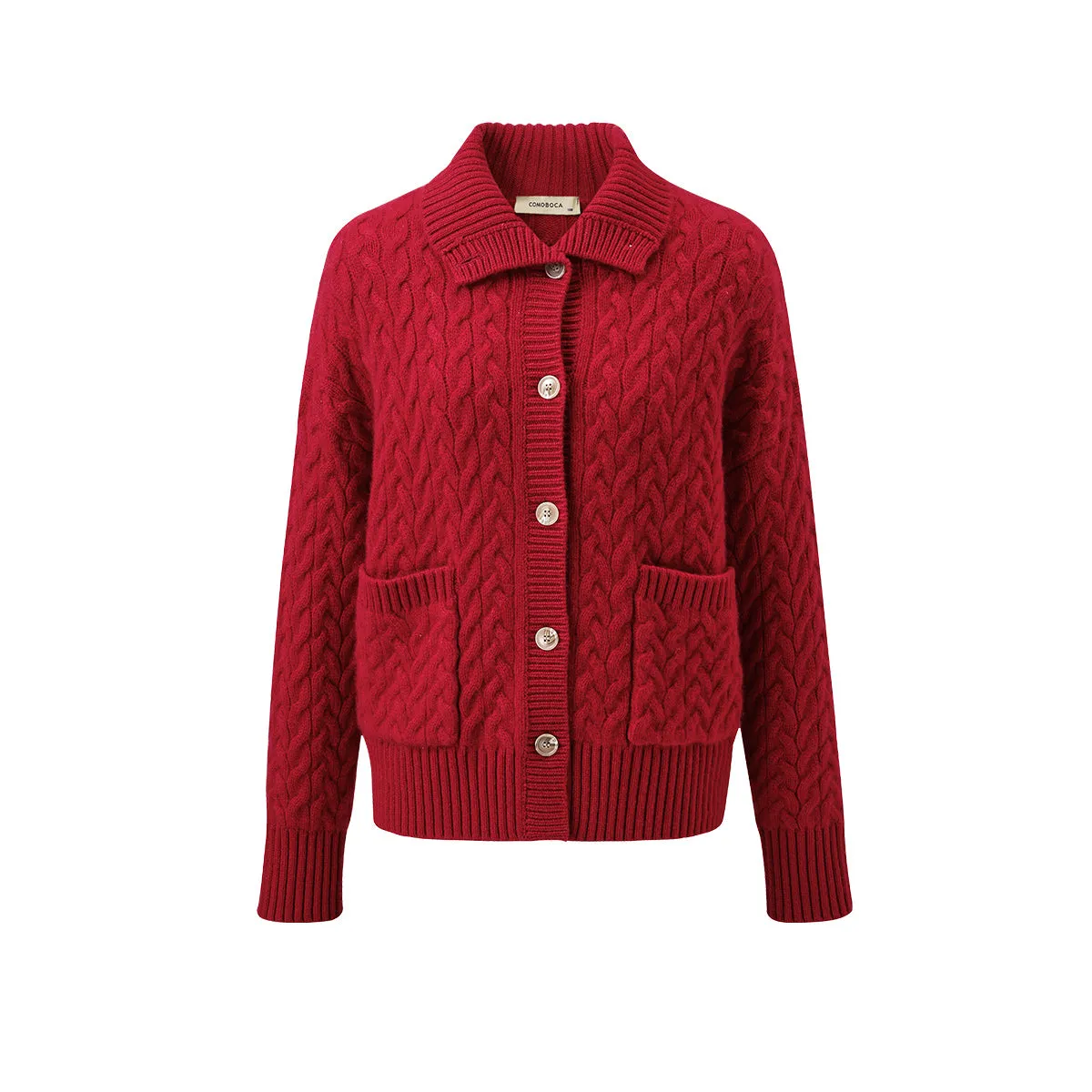 100% Cashmere Women's Cable Knit Pocket Cardigan sold by COMOBOCA product image thumbnail 2