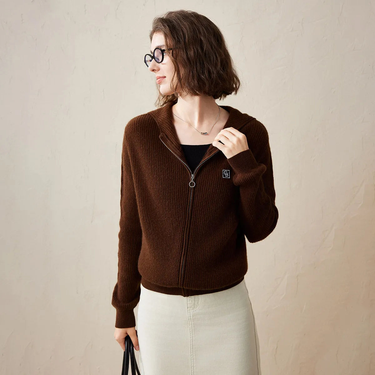 100% Cashmere Women's Ribbed Zip Knit Cardigan Hoodie sold by COMOBOCA