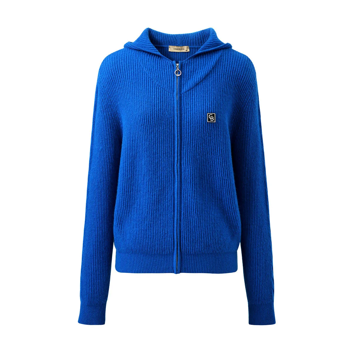 100% Cashmere Women's Ribbed Zip Knit Cardigan Hoodie sold by COMOBOCA product image thumbnail 4