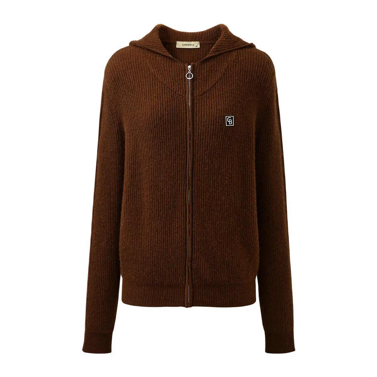 100% Cashmere Women's Ribbed Zip Knit Cardigan Hoodie sold by COMOBOCA product image thumbnail 2