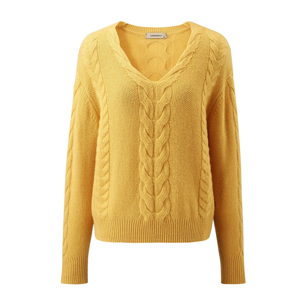 100% Cashmere Women's Cable Knit V-Neck Sweater sold by COMOBOCA product image thumbnail 3