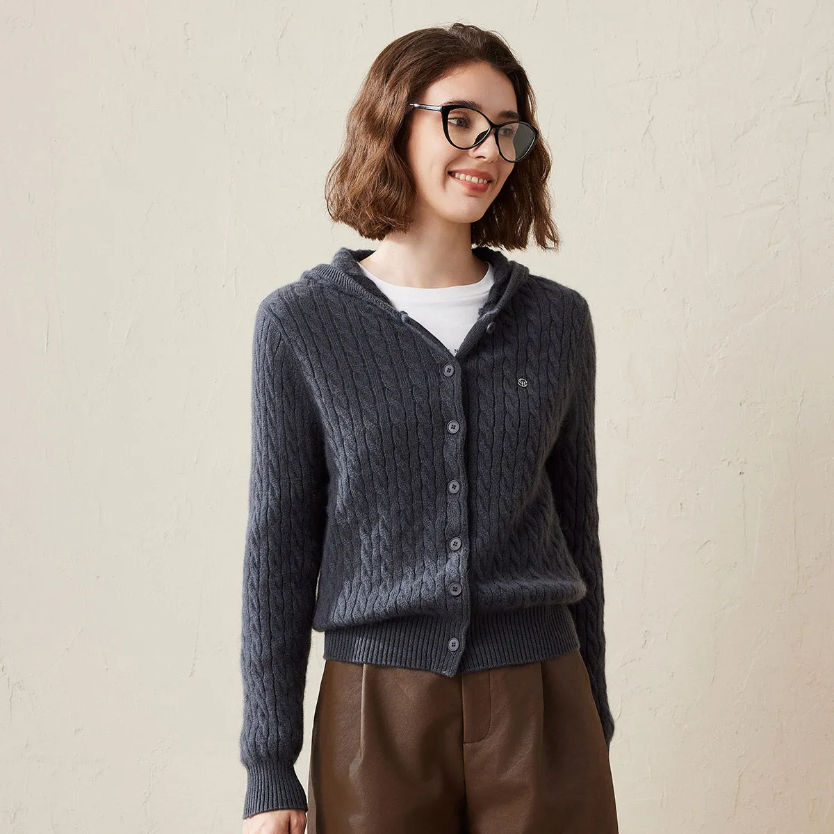 100% Cashmere Women's Cable Knit Hooded Cardigan sold by COMOBOCA