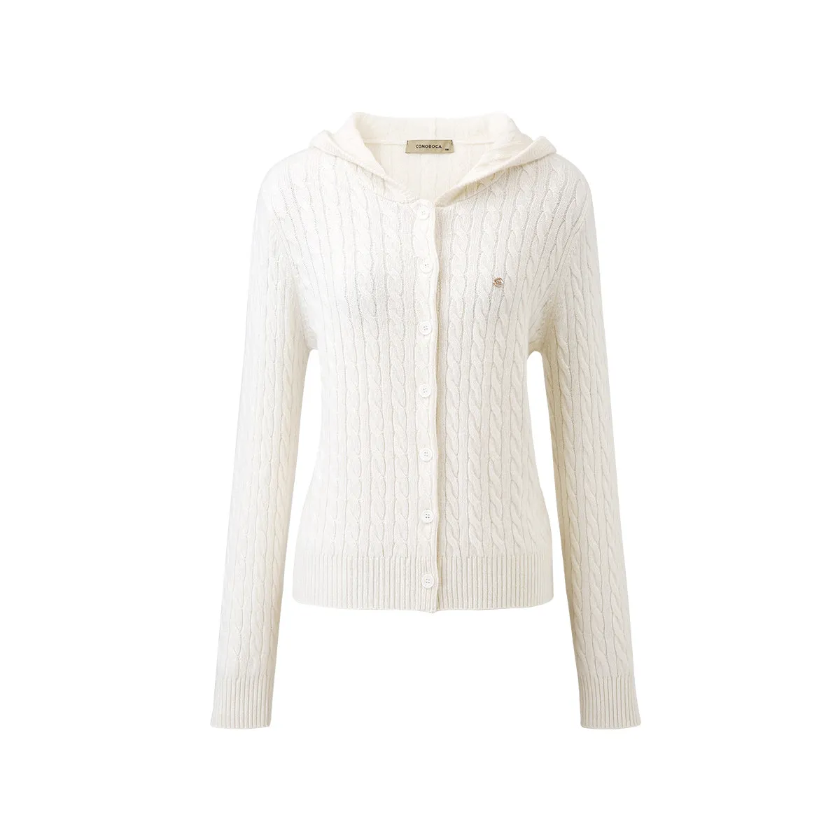 100% Cashmere Women's Cable Knit Hooded Cardigan sold by COMOBOCA product image thumbnail 5