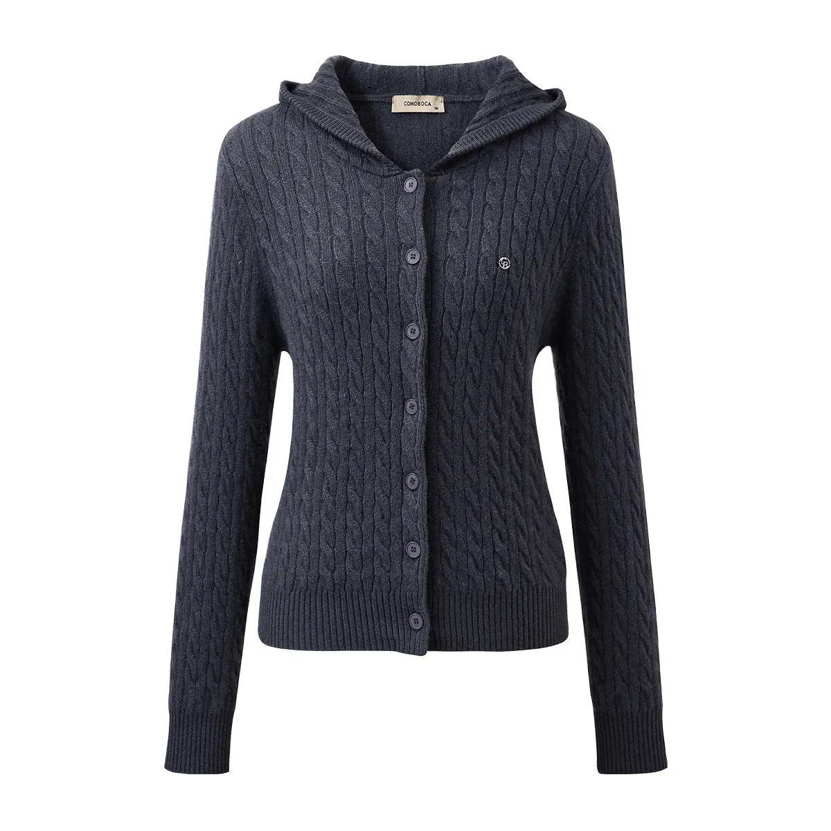 100% Cashmere Women's Cable Knit Hooded Cardigan sold by COMOBOCA product image thumbnail 3