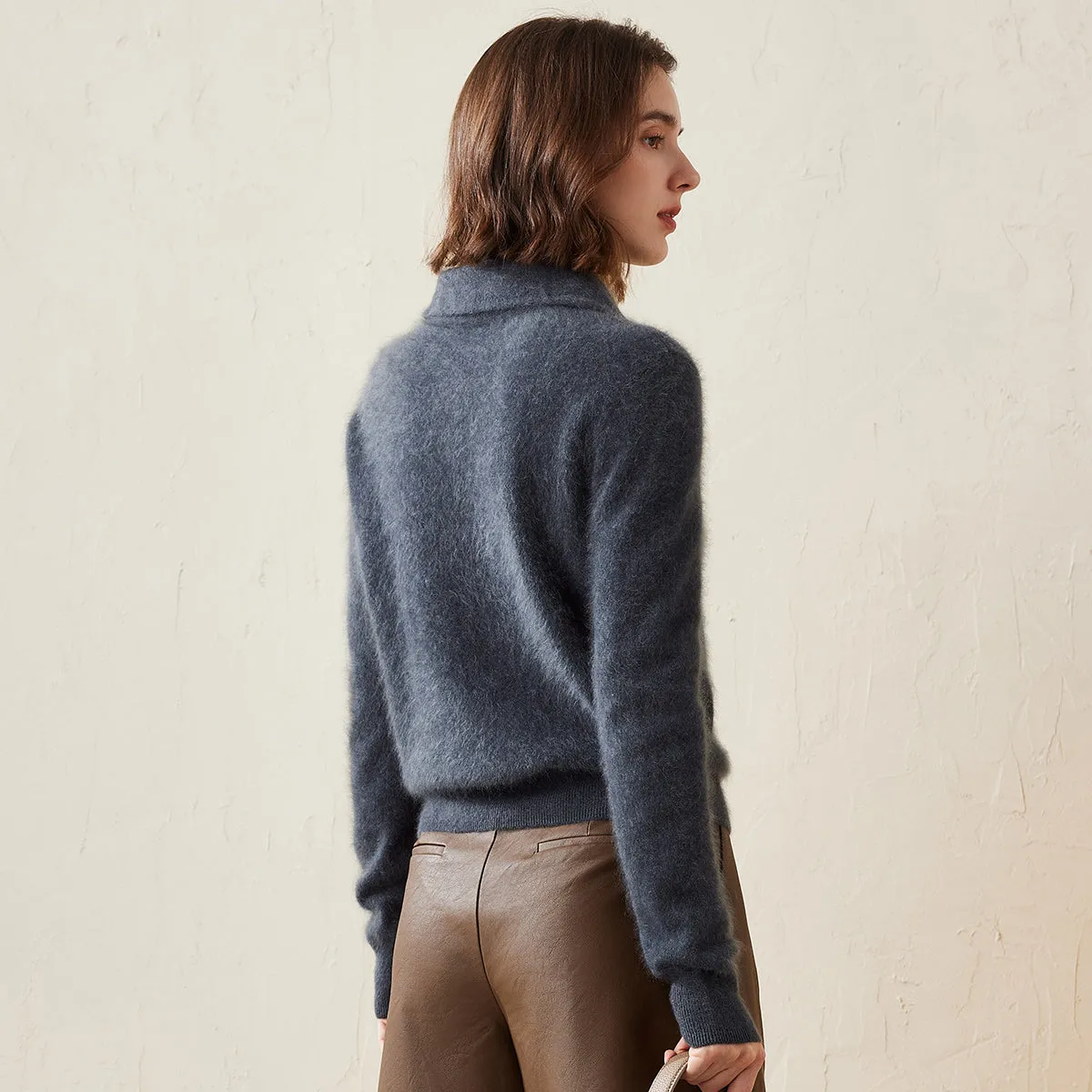 100% Brushed Cashmere Cardigan with Convertible Collar sold by COMOBOCA product image thumbnail 2