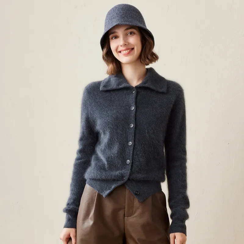 100% Brushed Cashmere Cardigan with Convertible Collar sold by COMOBOCA