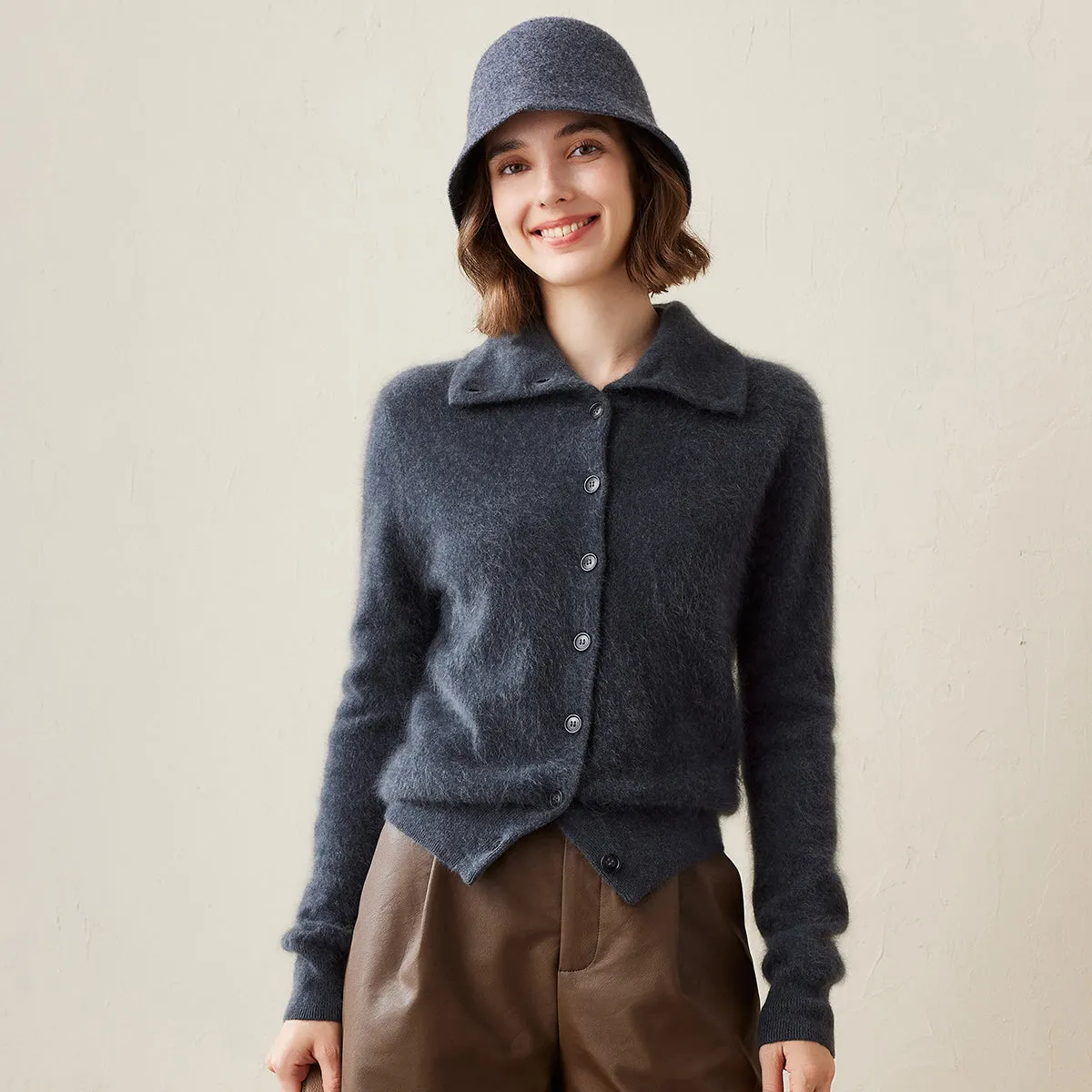100% Brushed Cashmere Cardigan with Convertible Collar sold by COMOBOCA