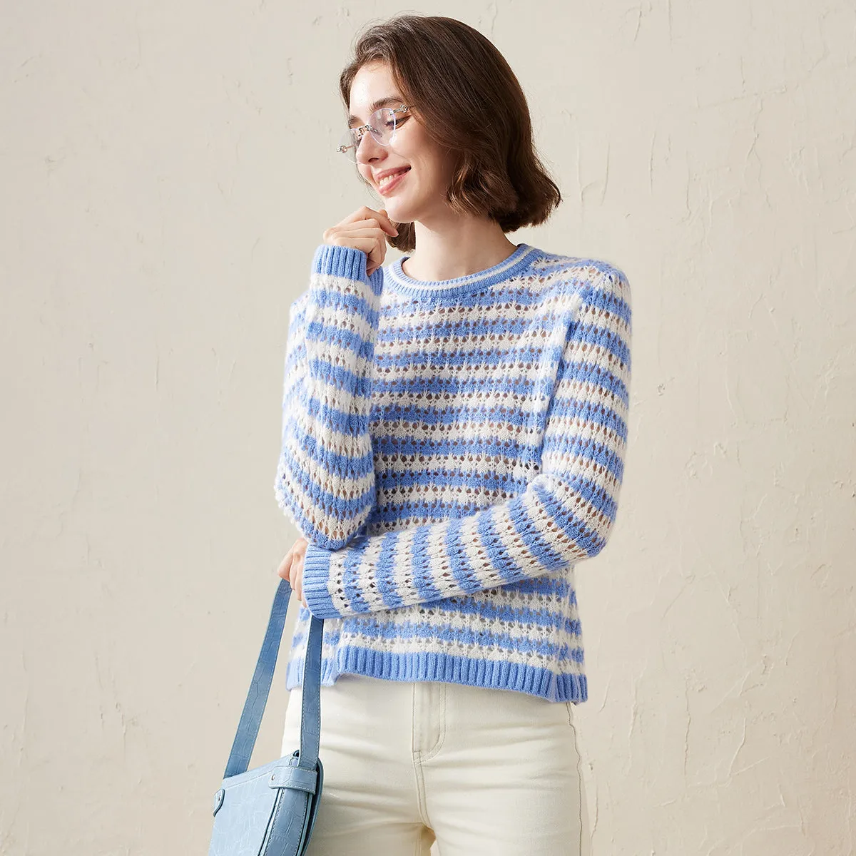 100% Cashmere Cozy Striped Knit Pullover Sweater sold by COMOBOCA